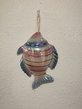 Iridiscent Pink Blue Porcelain Fish Wall Hanging Decor